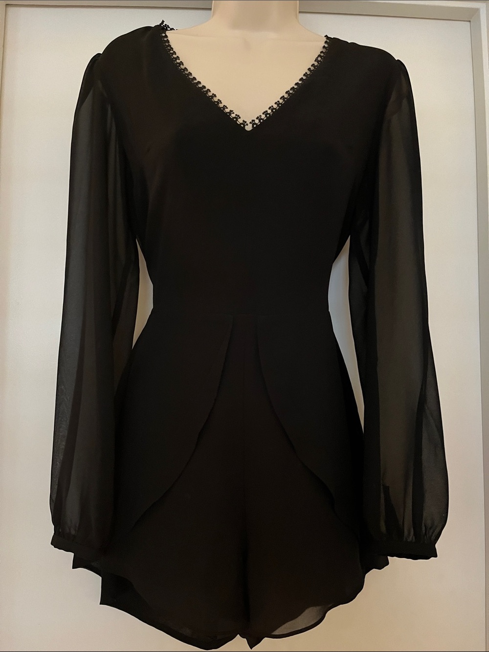 Express Black V-Neck Long Sleeve Romper